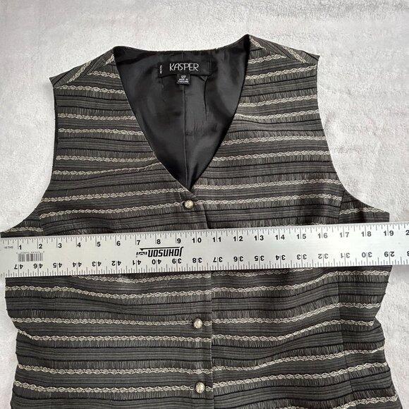 Kasper Petite Womens Striped V-Neck Vest Size 12P Black Gray Button-Front Lined - Picture 7 of 8